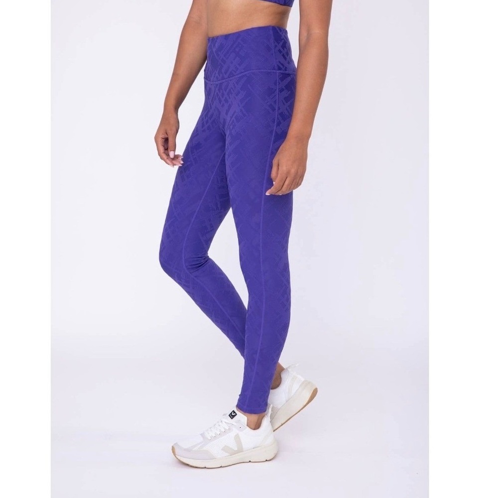 Mono B Women's Med Textured Leggings‎ Indigo TACTEL High Waisted Athletic NEW